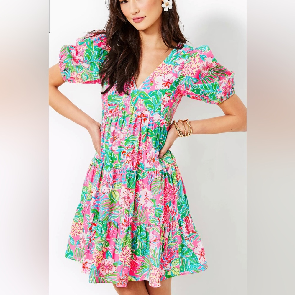 Lilly Pulitzer Floral Pink and Green Dress